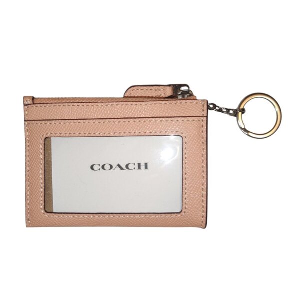Coach Mini Skinny ID Coin Zip Wallet Keychain Blush Pink Silver - Picture 4 of 4